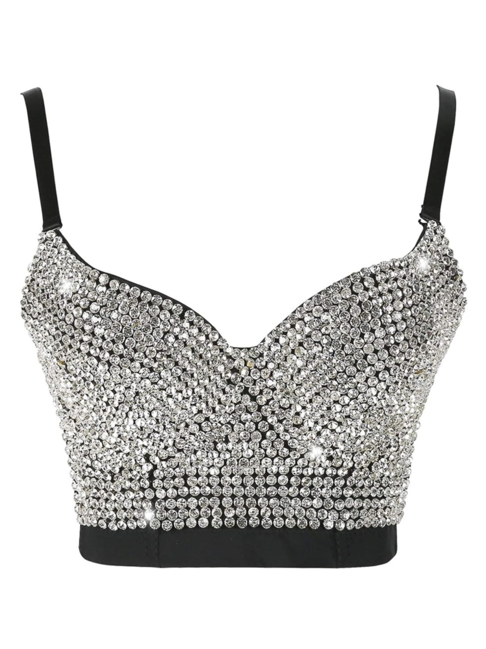 Embellished Black Diamond Rhinestone Bustier Crop Top Push Up Bra Size Large - Picture 10 of 16
